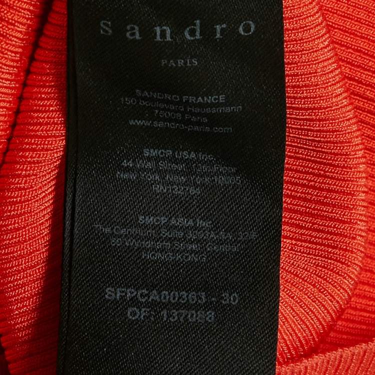 Pre Owned Sandro Red Rib Knit Button Front Crop Top S