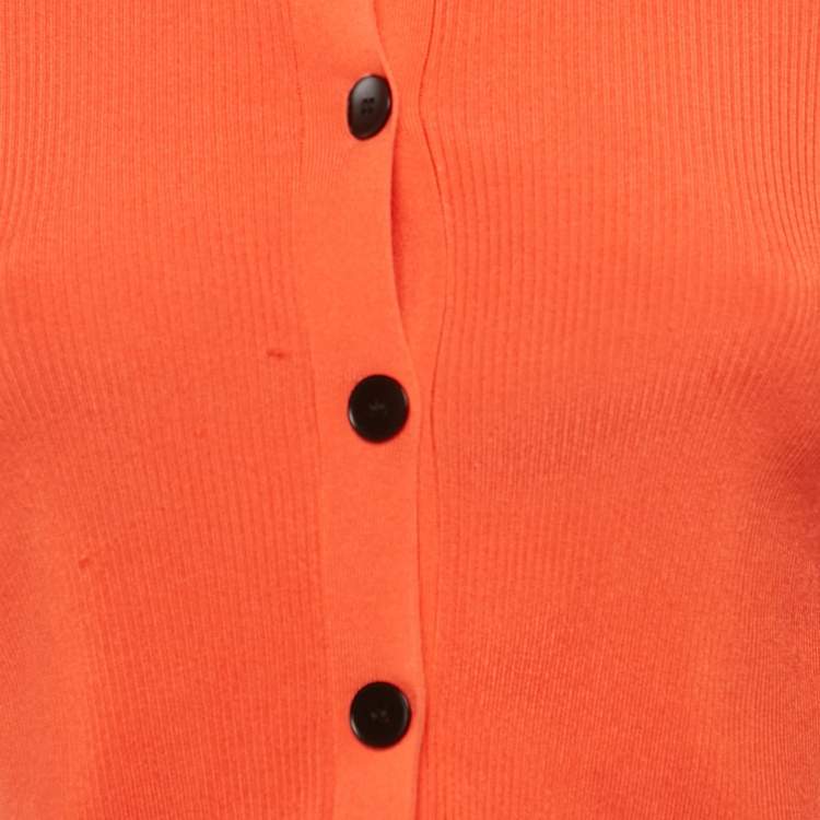 Pre Owned Sandro Red Rib Knit Button Front Crop Top S