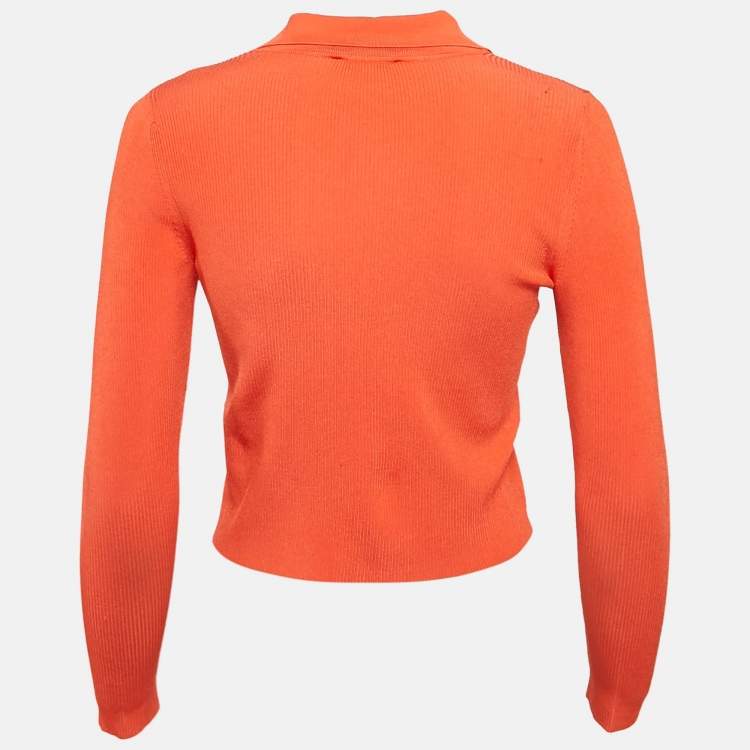 Pre Owned Sandro Red Rib Knit Button Front Crop Top S