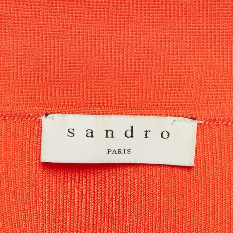 Pre Owned Sandro Red Rib Knit Button Front Crop Top S