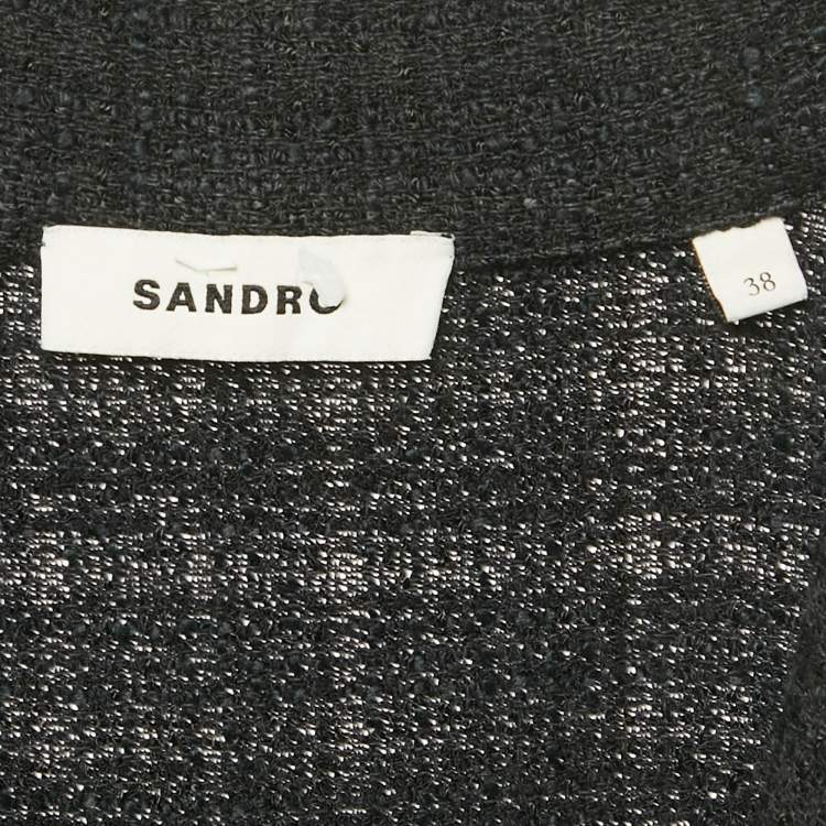 Pre Owned Sandro Black Tweed Pleated Button Front Mini Dress M