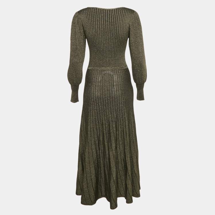 Pre Owned Sandro Metallic Lurex Knit V-Neck Midi Dress M