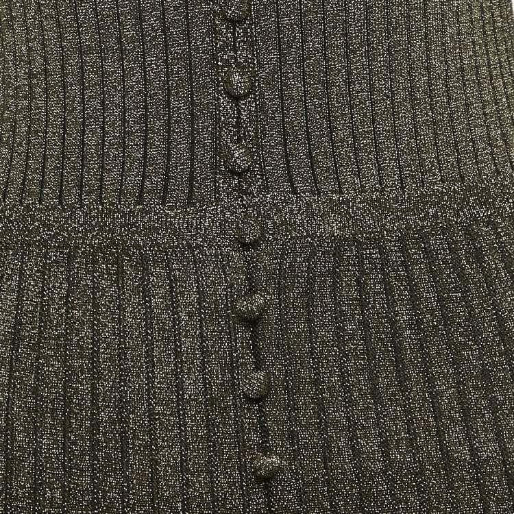 Pre Owned Sandro Metallic Lurex Knit V-Neck Midi Dress M