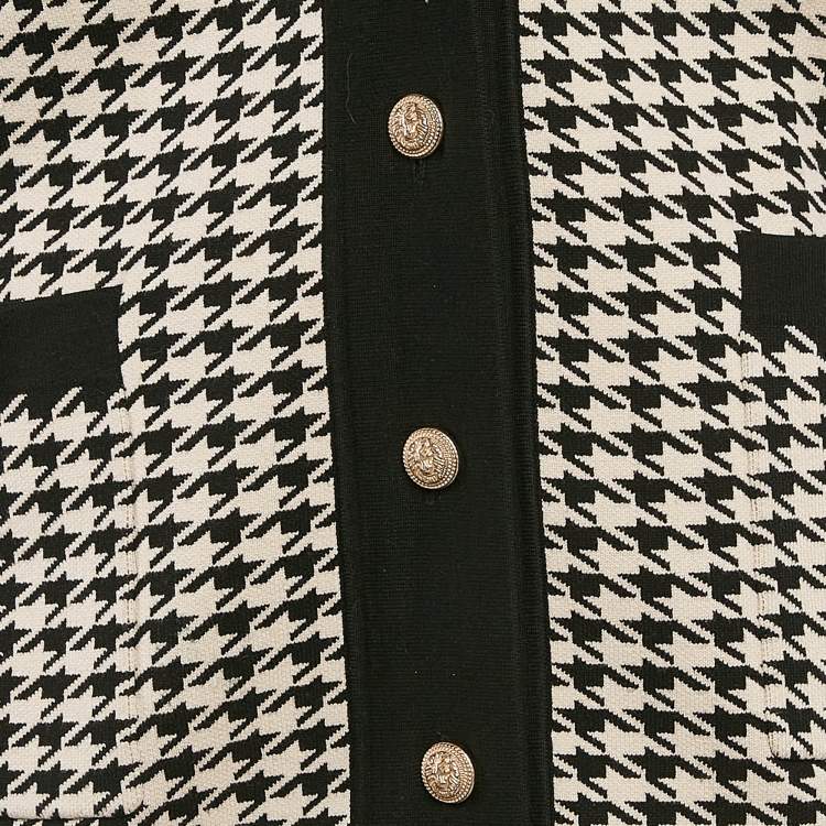 Pre Owned Sandro Black/Off White Houndstooth Knit Cardigan L