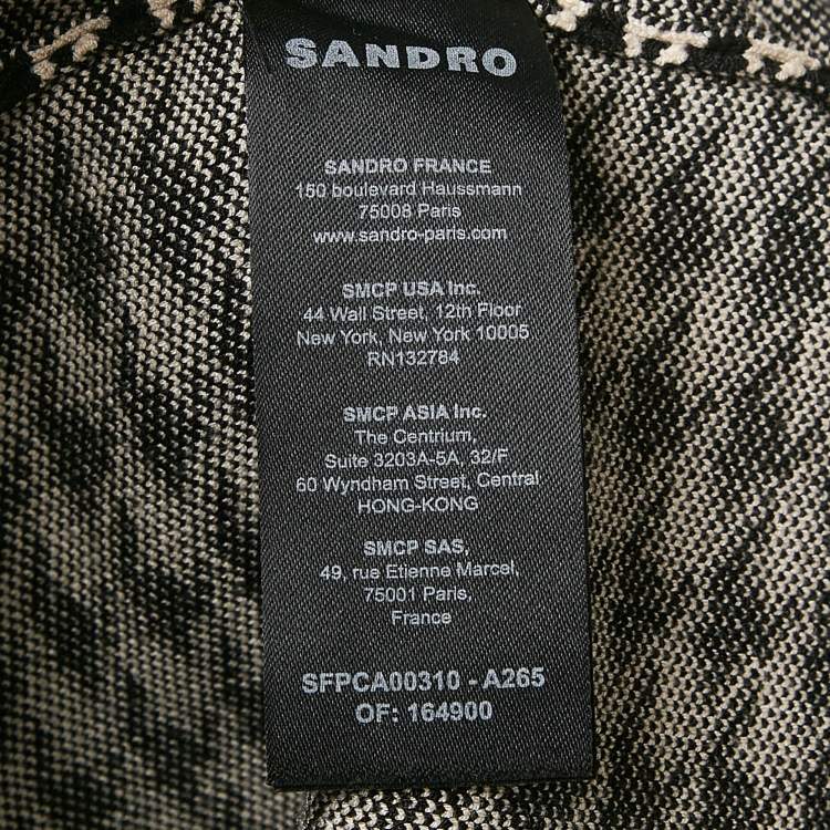 Pre Owned Sandro Black/Off White Houndstooth Knit Cardigan L