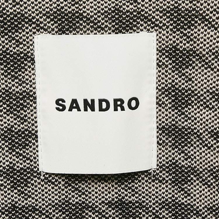 Pre Owned Sandro Black/Off White Houndstooth Knit Cardigan L