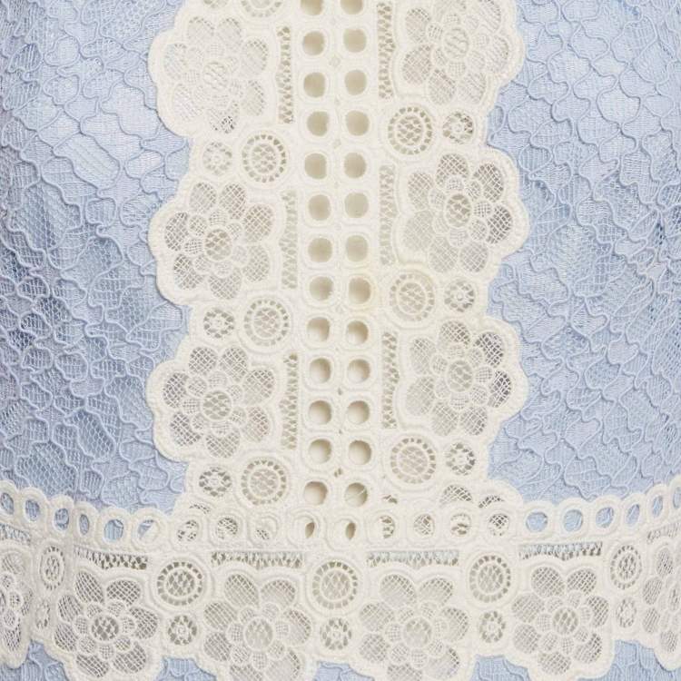 Pre Owned Sandro Blue Corded Lace Semi Sheer Midi Dress M
