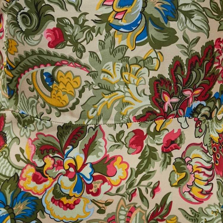 Pre Owned Sandro Multicolor Floral Print Sateen Tie-Up Neck Detail Midi Dress S