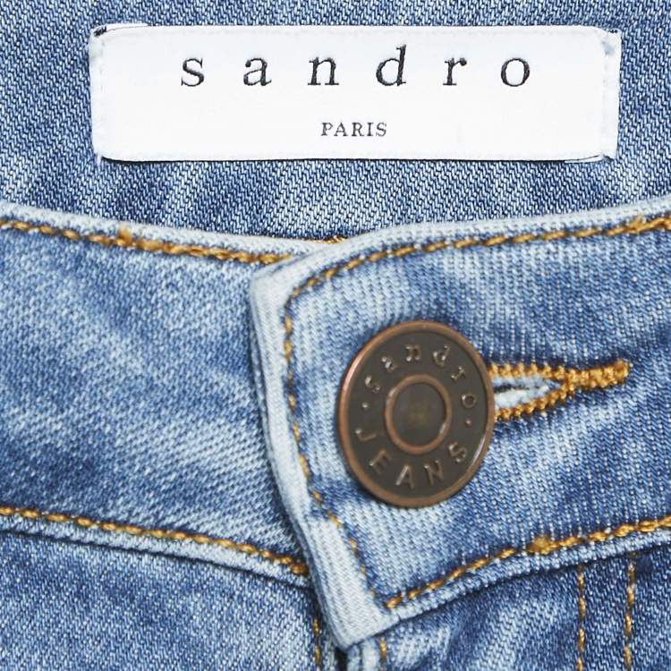 Pre Owned Sandro Blue Denim Skinny Jeans S Waist 35"