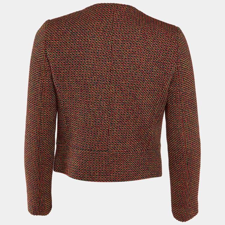 Pre Owned Sandro Red Lurex Tweed Zip Front Jacket S