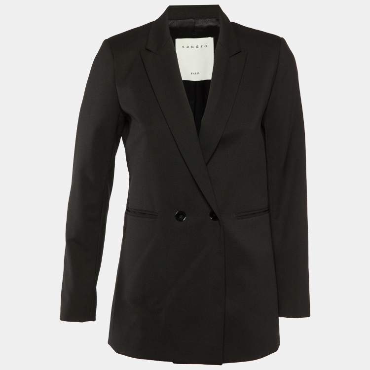Pre Owned Sandro Black Wool Blend Double Breasted Blazer S