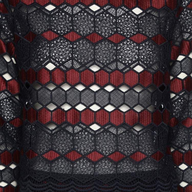 Pre Owned Sandro Blue/Burgundy Guipure Lace Skirt and Top Set S