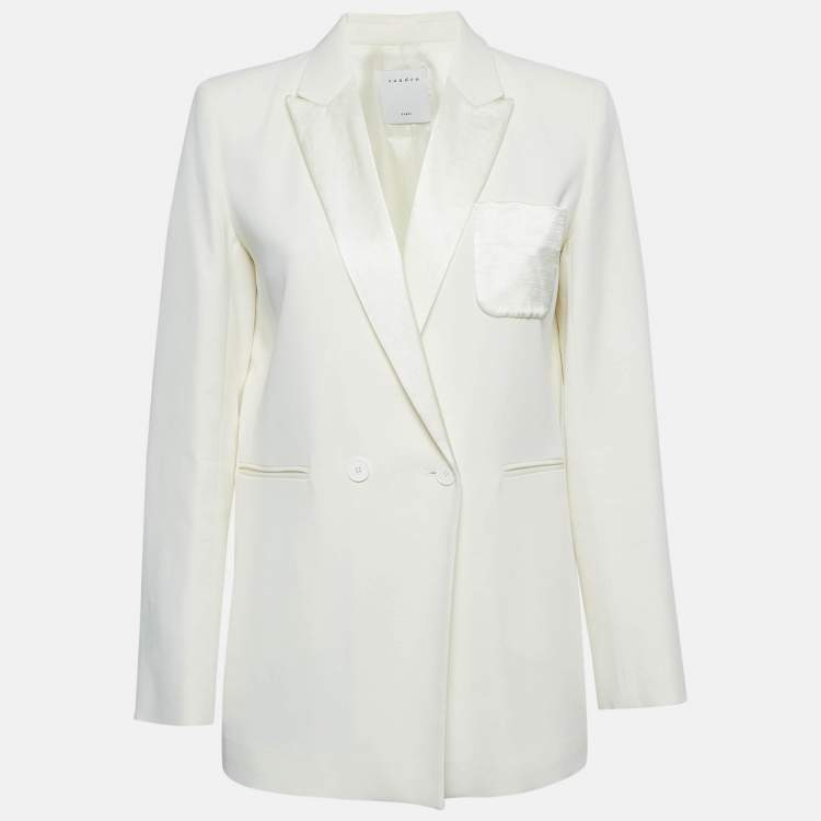 Pre Owned Sandro Off-White Wool Blend Double Breasted Tuxedo Blazer M