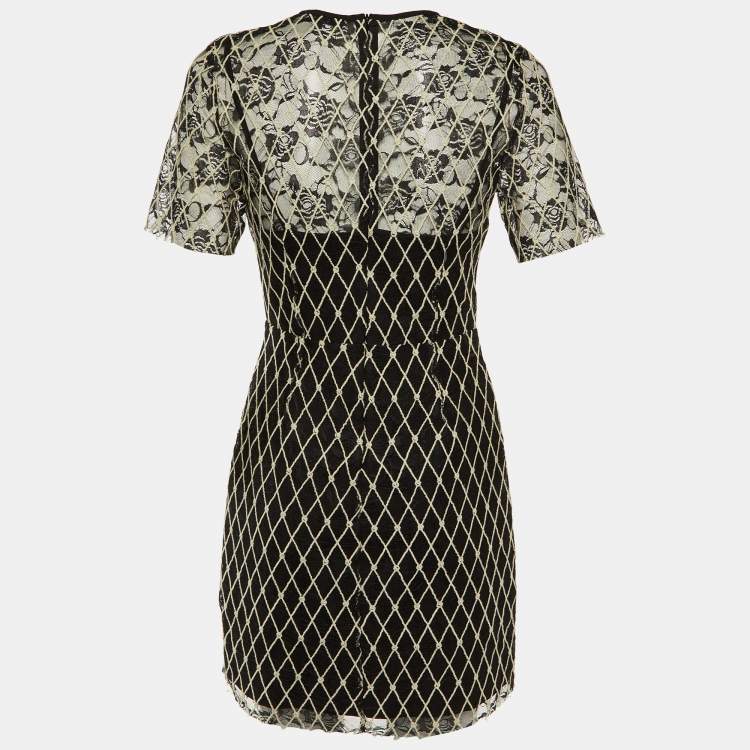 مملوكة مسبقًا Sandro Black Embroidered Lace Knee Length Dress M