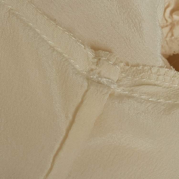 Pre Owned Sandro Off-White Silk Ruffled Tie-Up Neck Detail Blouse L