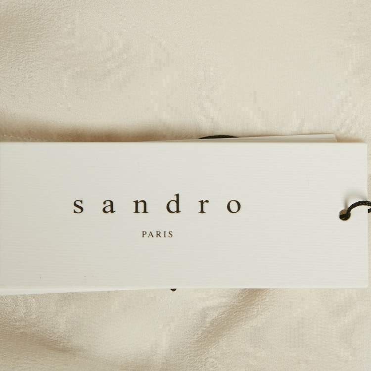 Pre Owned Sandro Off-White Silk Ruffled Tie-Up Neck Detail Blouse L