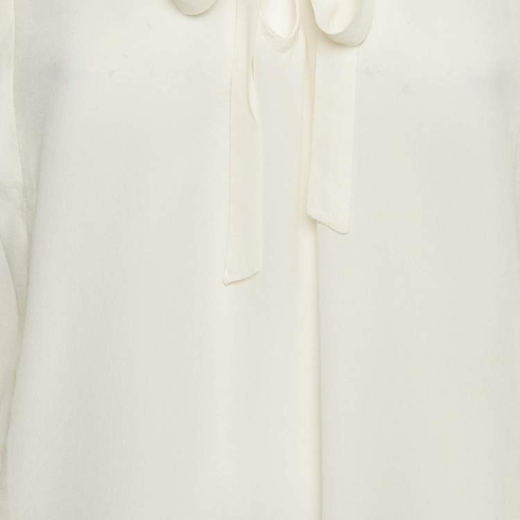 Pre Owned Sandro Off-White Silk Ruffled Tie-Up Neck Detail Blouse L