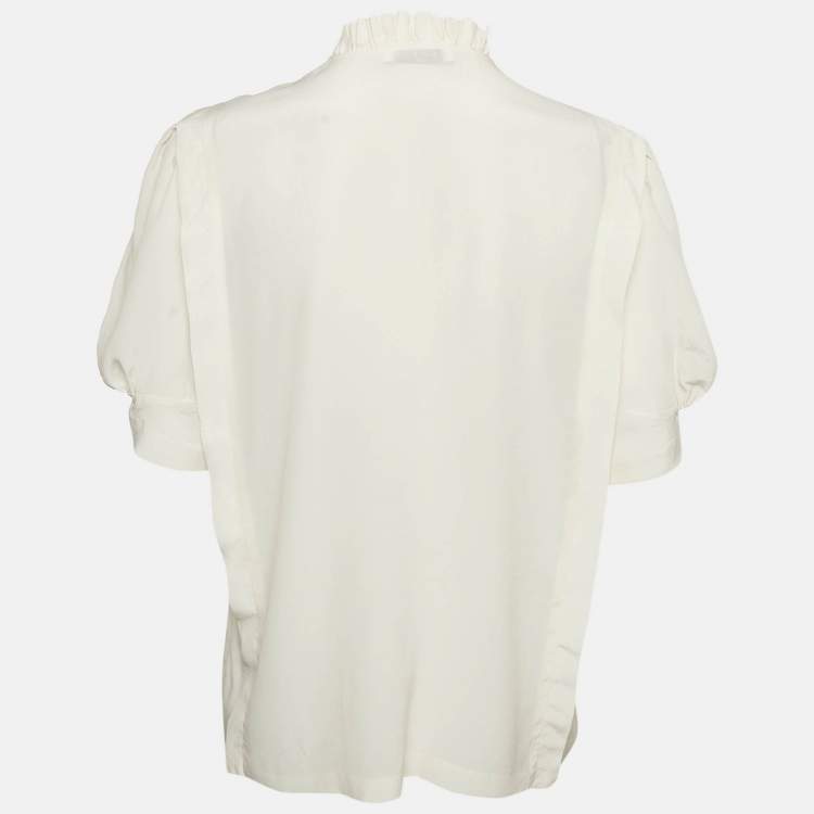 Pre Owned Sandro Off-White Silk Ruffled Tie-Up Neck Detail Blouse L