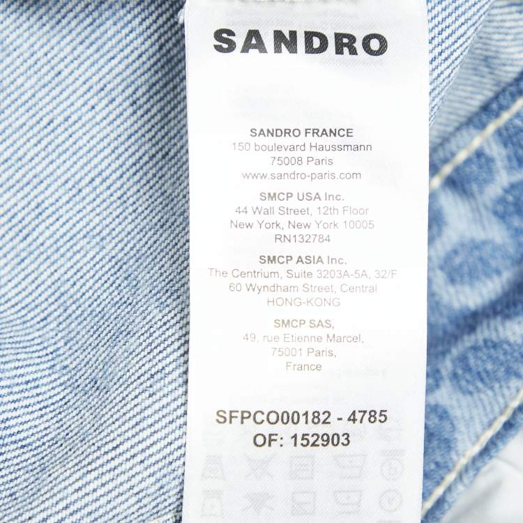 Pre Owned Sandro Blue Monogram Print Denim Jumpsuit S