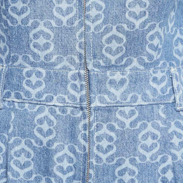 Pre Owned Sandro Blue Monogram Print Denim Jumpsuit S