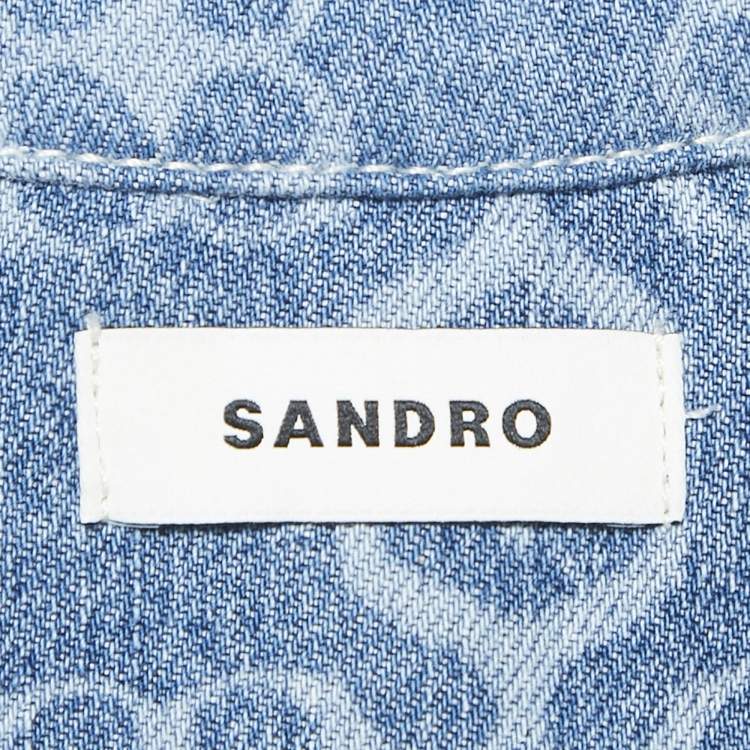 Pre Owned Sandro Blue Monogram Print Denim Jumpsuit S