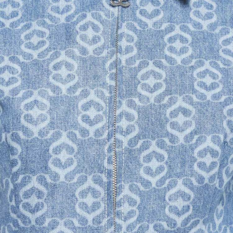 Pre Owned Sandro Blue Monogram Print Denim Jumpsuit S