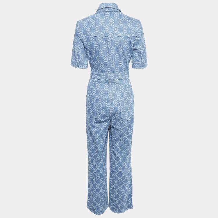 Pre Owned Sandro Blue Monogram Print Denim Jumpsuit S
