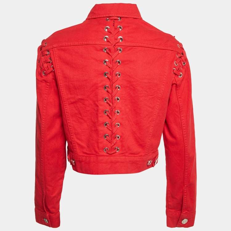 Pre Owned Sandro Red Denim Button Front Lace-Up Detail Jacket M