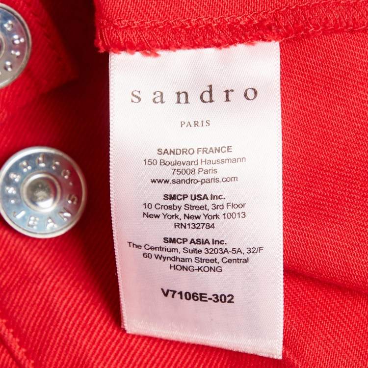 Pre Owned Sandro Red Denim Button Front Lace-Up Detail Jacket M