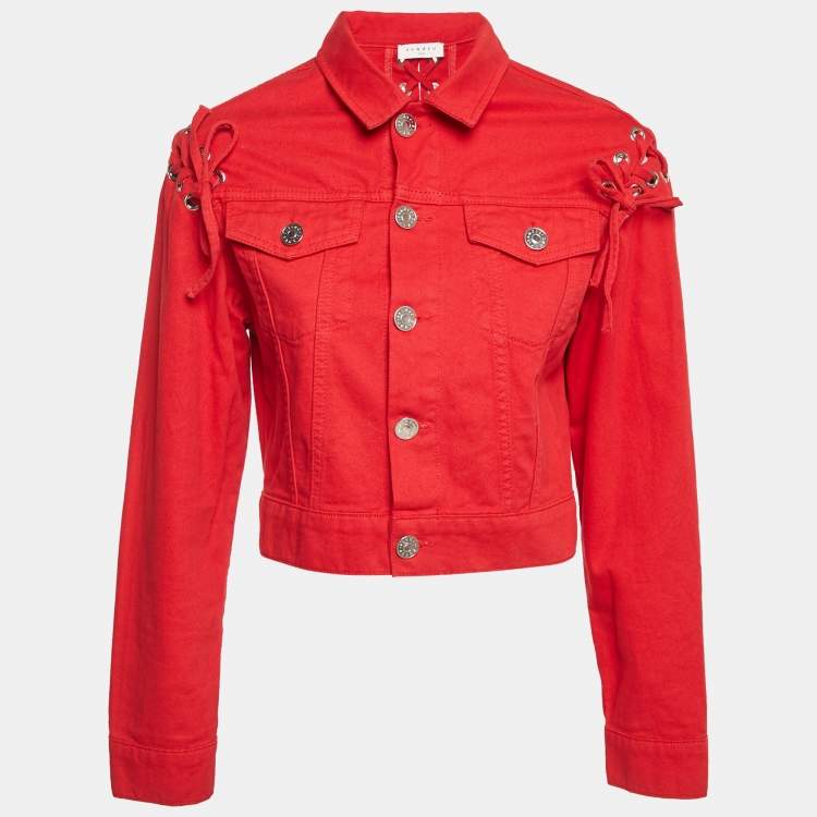 Pre Owned Sandro Red Denim Button Front Lace-Up Detail Jacket M