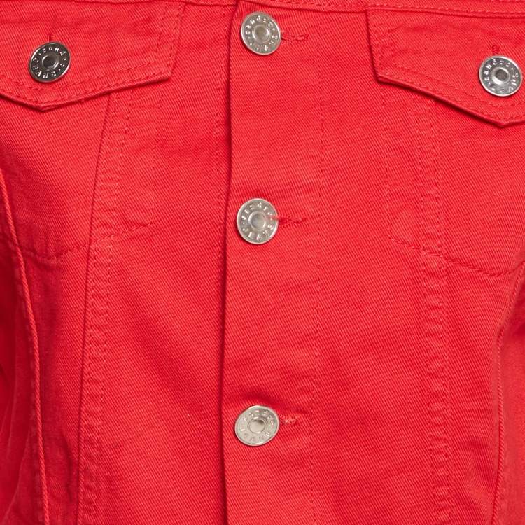 Pre Owned Sandro Red Denim Button Front Lace-Up Detail Jacket M