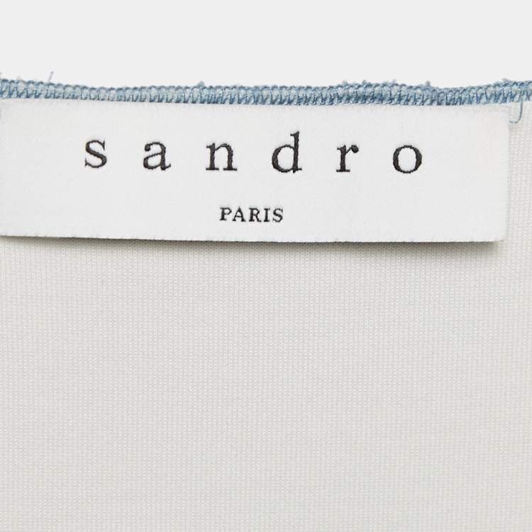 Pre Owned Sandro Blue Textured Pattern Ruffled Sleeveless Mini Dress M
