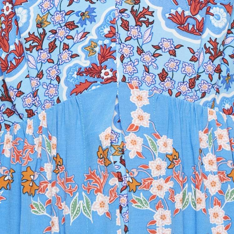 Pre Owned Sandro Navy Blue Floral Print Crepe Layered Midi Dress M