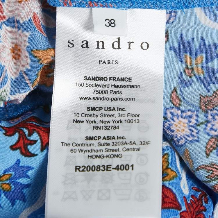 Pre Owned Sandro Navy Blue Floral Print Crepe Layered Midi Dress M