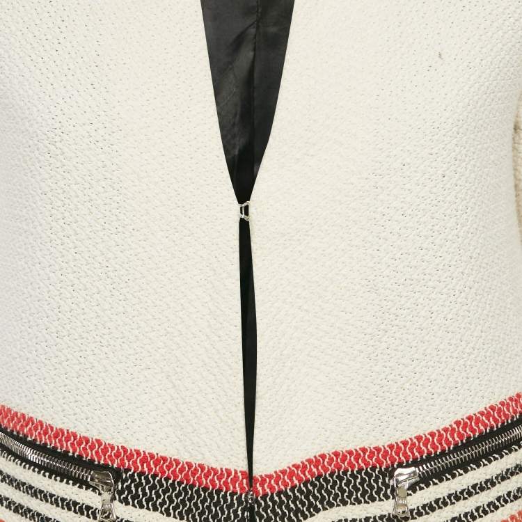 Pre Owned Sandro White Tweed Striped Hook Front Jacket M