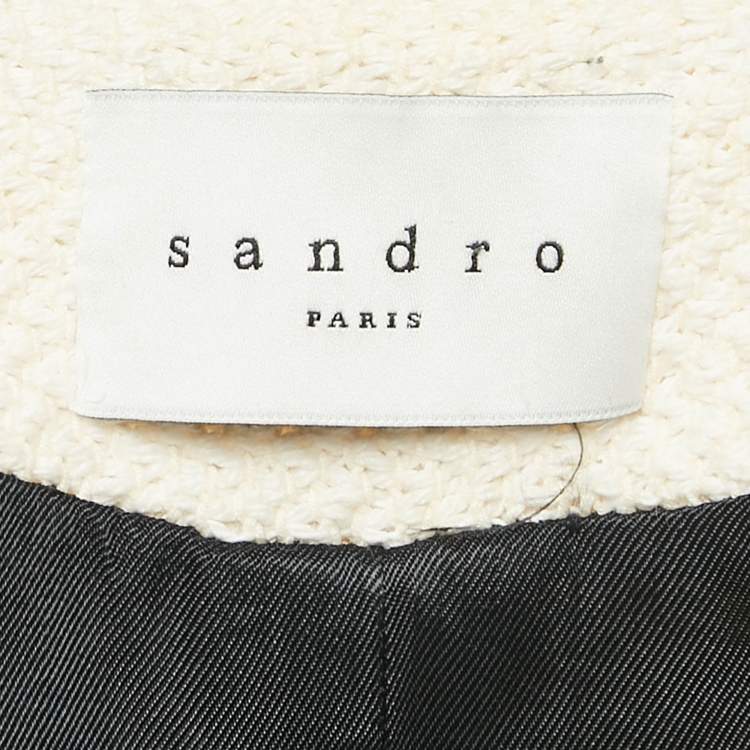 Pre Owned Sandro White Tweed Striped Hook Front Jacket M