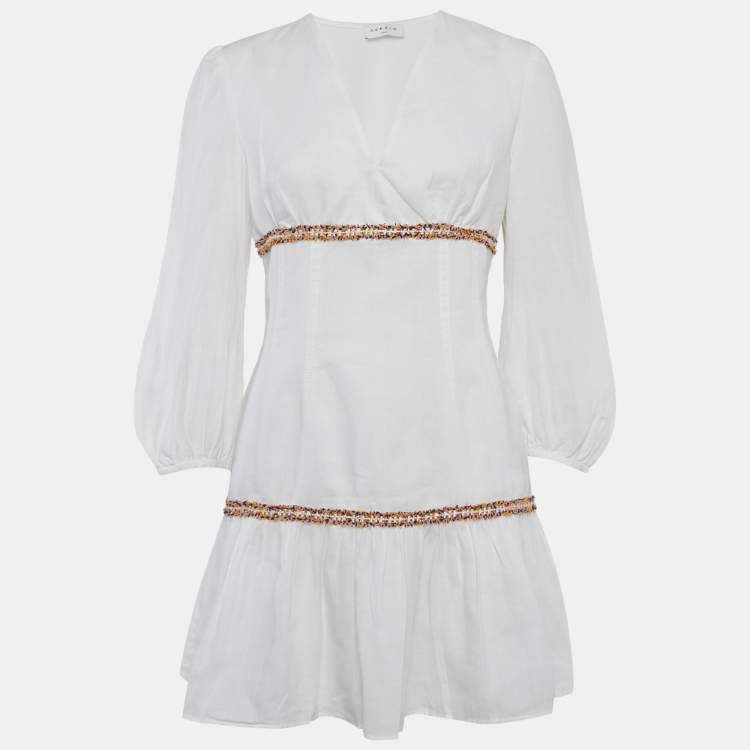 Pre Owned Sandro White Ramie Tiered Mini Dress M
