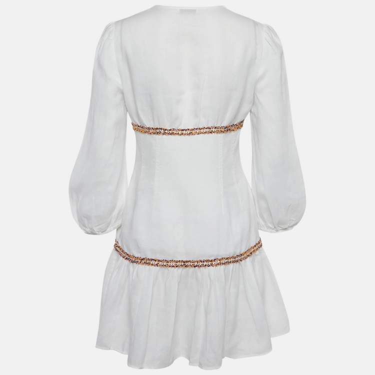 Pre Owned Sandro White Ramie Tiered Mini Dress M