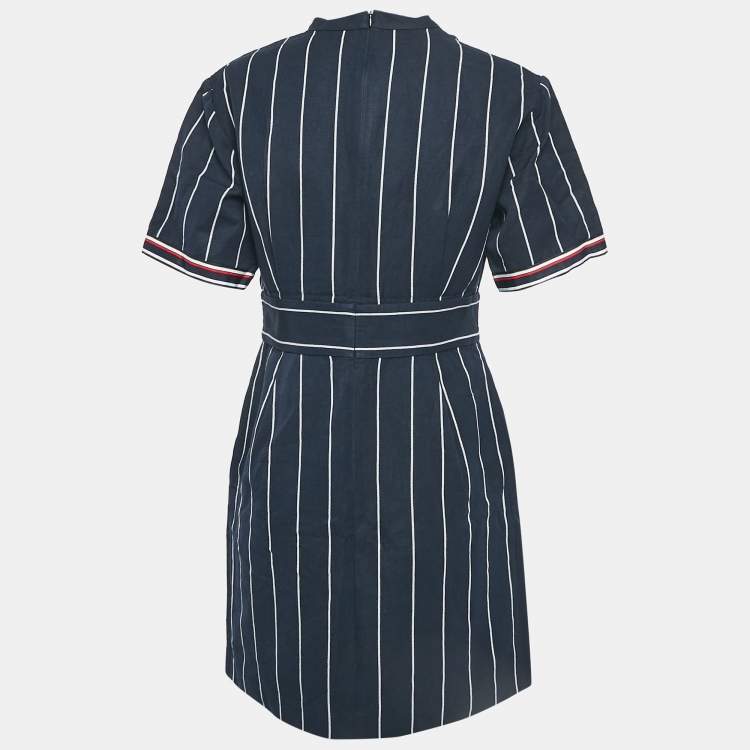 Pre Owned Sandro Blue Striped Cotton Blend Mini Dress L