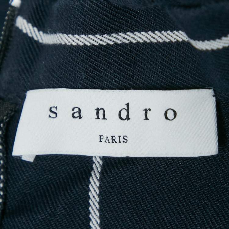 Pre Owned Sandro Blue Striped Cotton Blend Mini Dress L