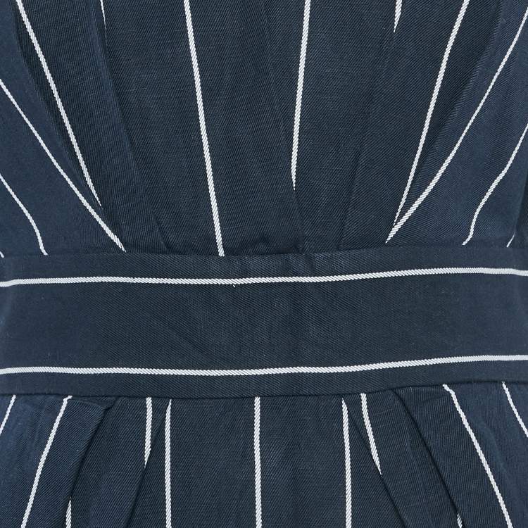 Pre Owned Sandro Blue Striped Cotton Blend Mini Dress L
