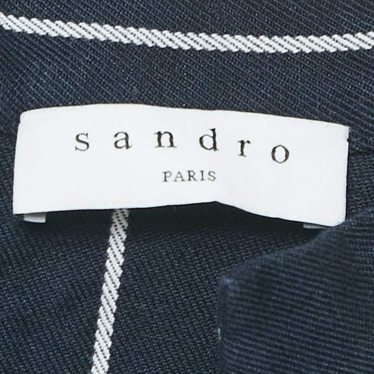 Pre Owned Sandro Blue Striped Cotton Blend Mini Dress L
