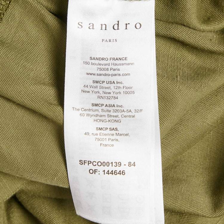 Pre Owned Sandro Khaki Green Linen Blend Turnlock Button Playsuit S