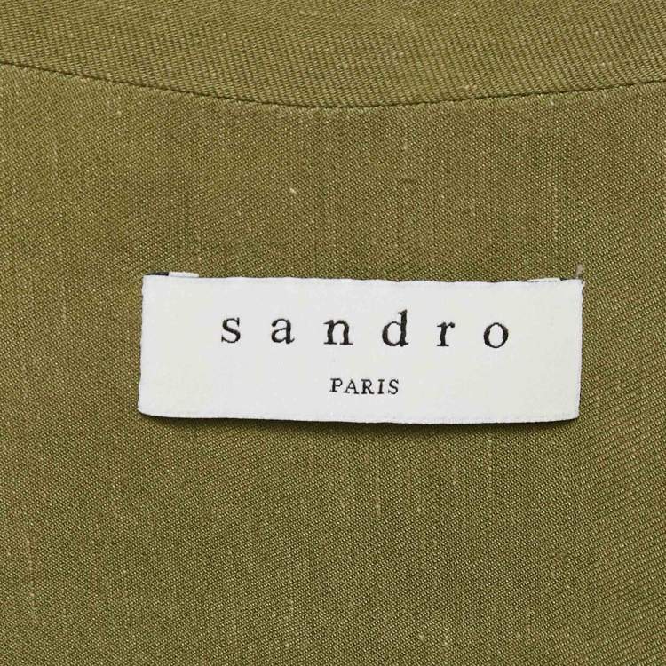 Pre Owned Sandro Khaki Green Linen Blend Turnlock Button Playsuit S