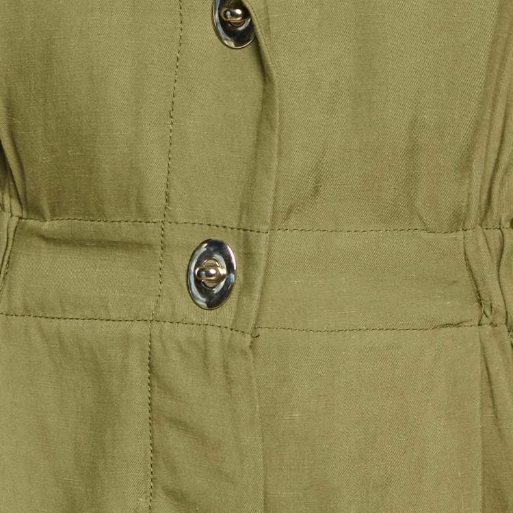 Pre Owned Sandro Khaki Green Linen Blend Turnlock Button Playsuit S