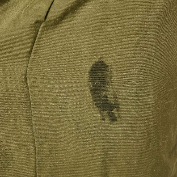 Pre Owned Sandro Khaki Green Linen Blend Turnlock Button Playsuit S