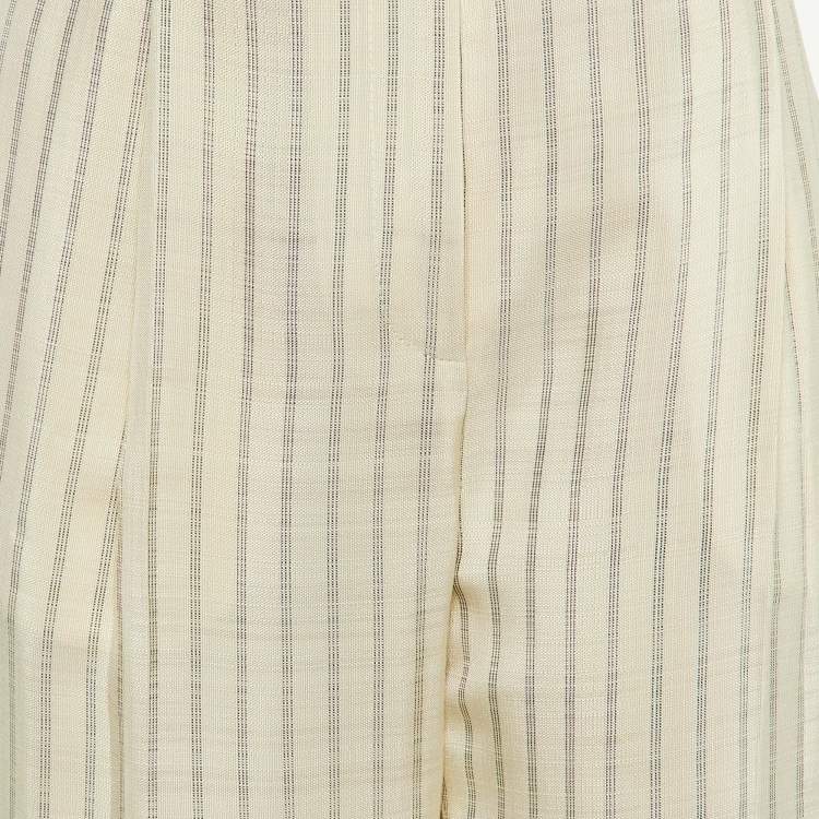 Pre Owned Sandro Ecru Striped Canvas Straight Leg Pants L
