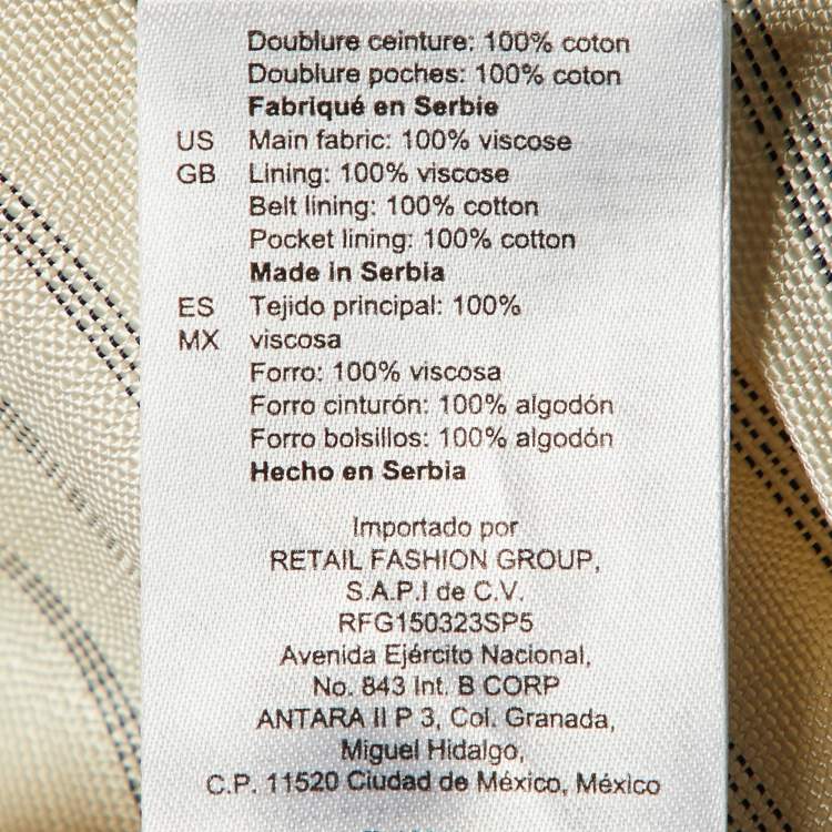 Pre Owned Sandro Ecru Striped Canvas Straight Leg Pants L