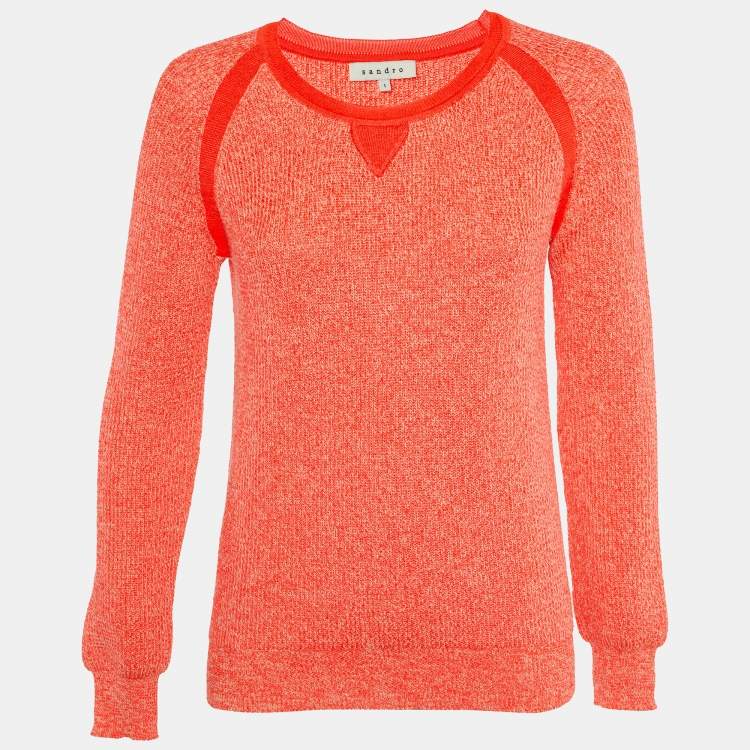 Pre Owned Sandro Orange Heavy Cotton and Polyester Knit Crew Neck Sweater S