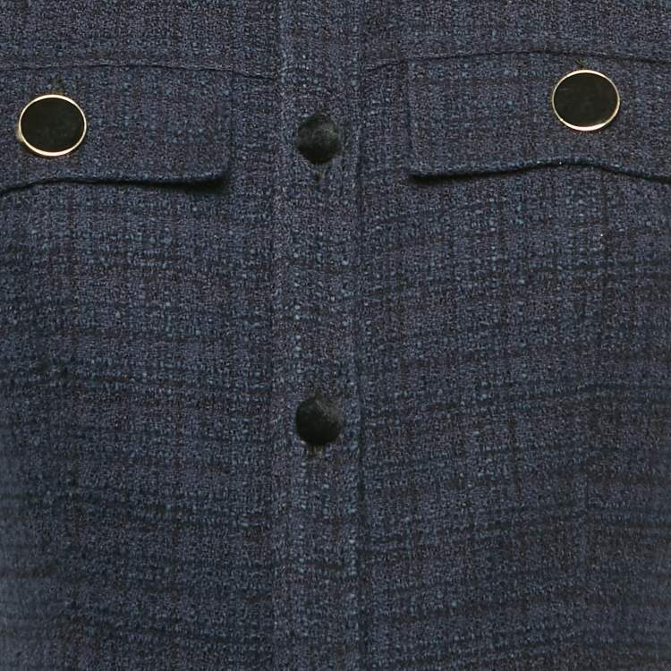 Pre Owned Sandro Navy Blue Tweed Faux Pocket Detail Mini Dress S